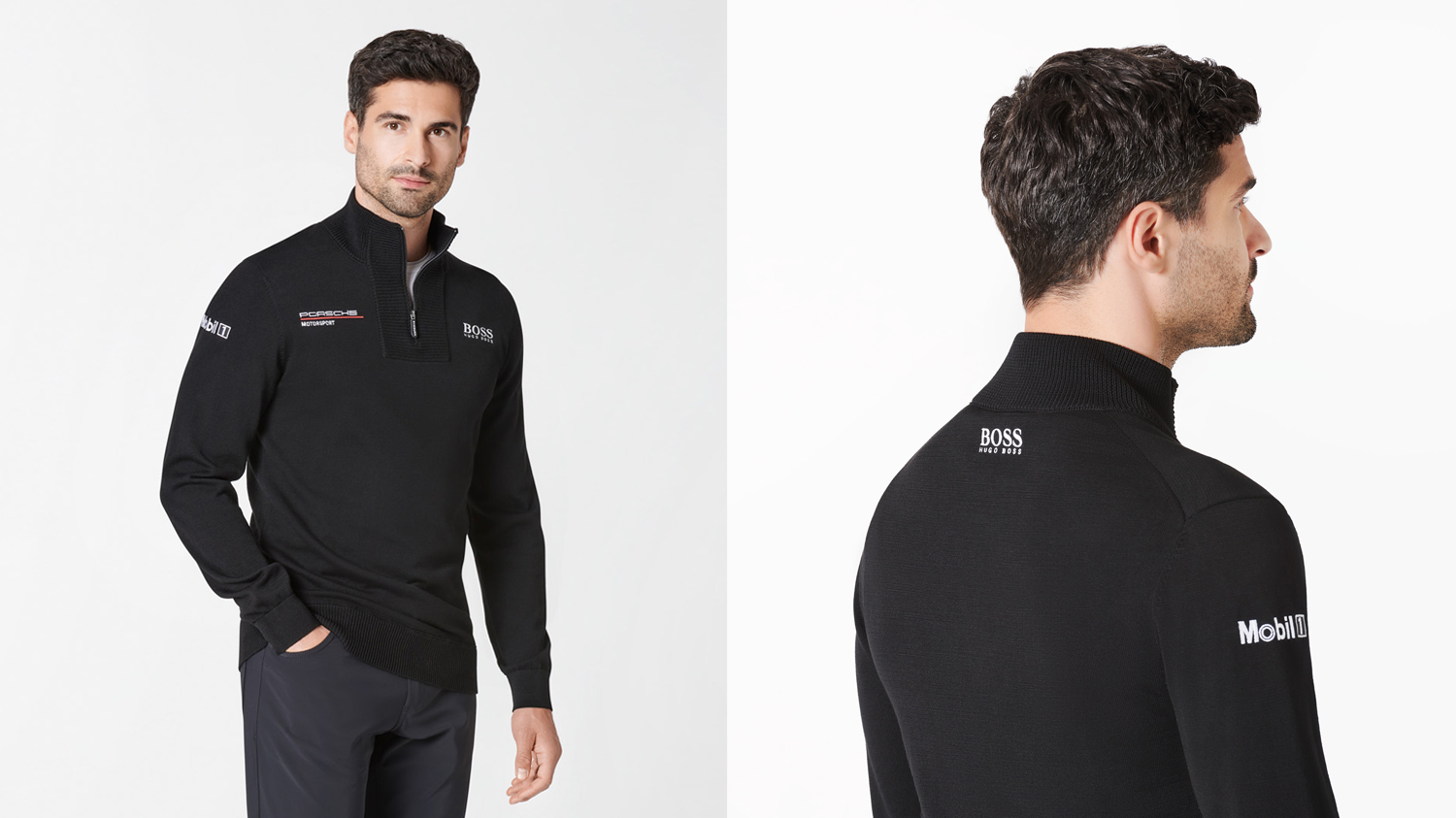 Strickpullover aus der Motorsport Replica Collection in Schwarz mit Emblemen